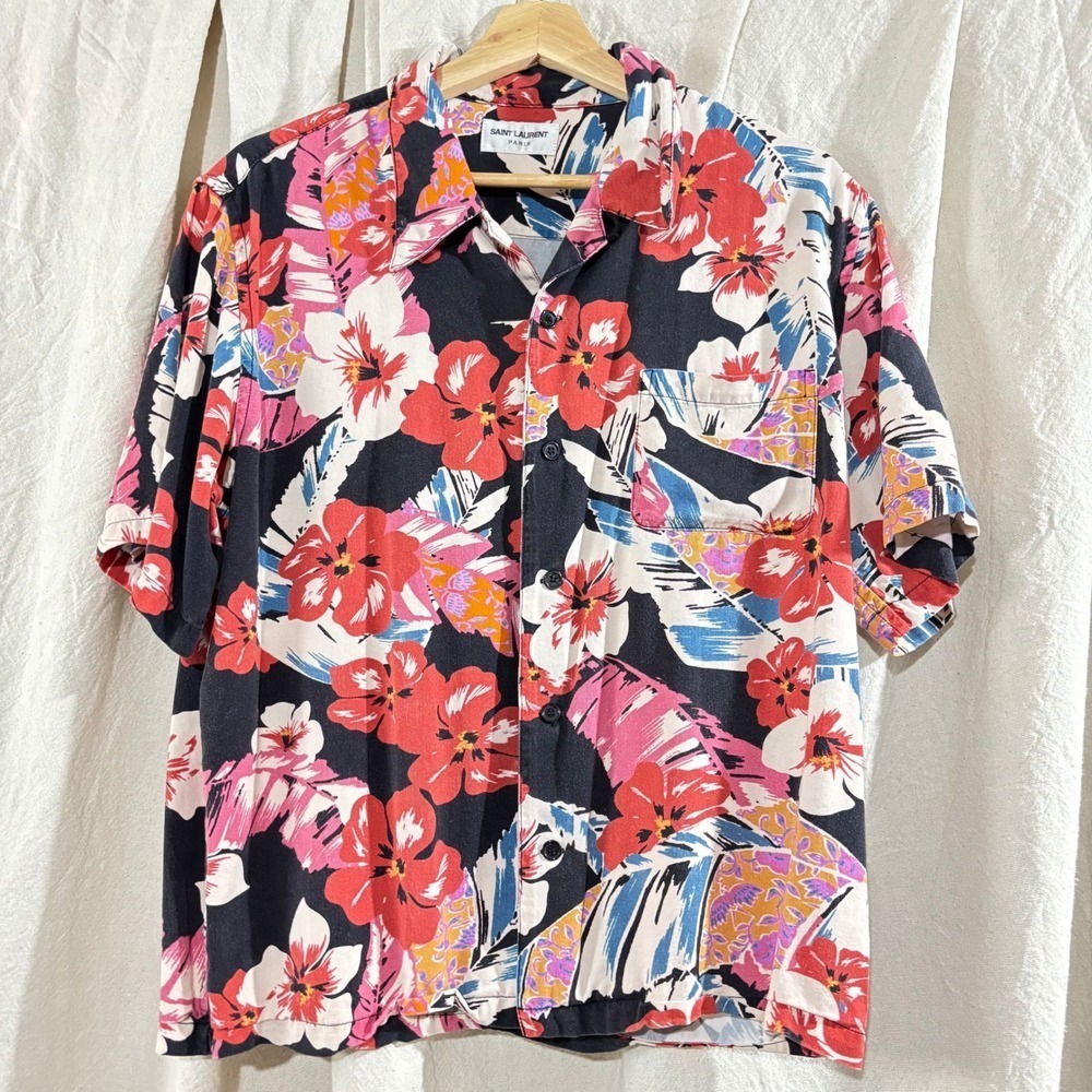 Saint Laurent Paris SS21 "Colorful Flower" Hawaiian Camp Shirt Large